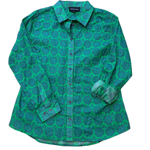 FRENCH CURVE Button Front green/blue Blouse Sz S